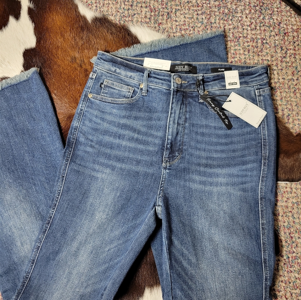 Judy Blue High Rise Raw Hem Flare Jeans With Tummy Control